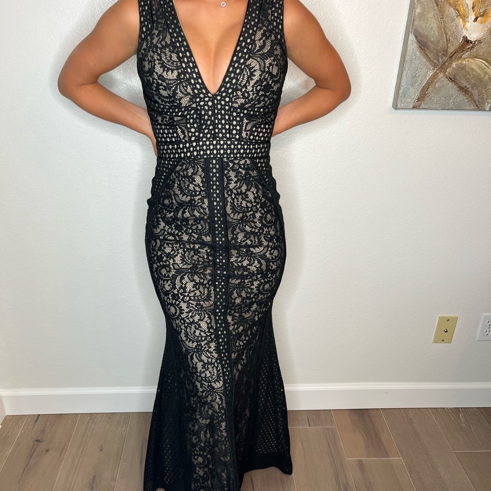 Black and Tan fitted maxi dress